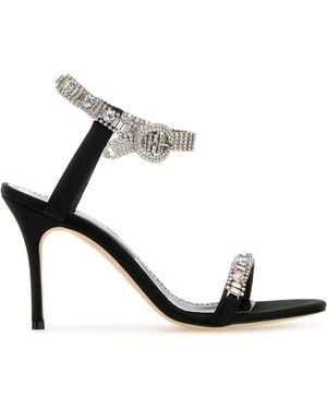 Manolo Blahnik Satin Asasan Sandas - Black