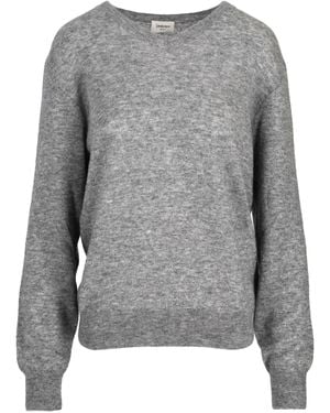 Saint Laurent Pull Col V Cachemire Soie Gg14 - Grau