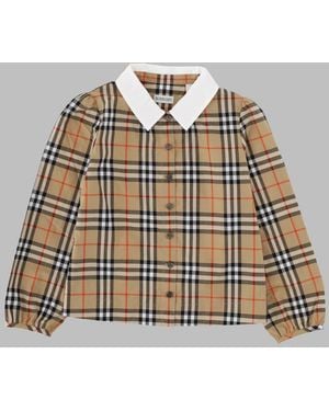 Burberry Mini Checkerboard Cotton Shirt For Girls - Natural