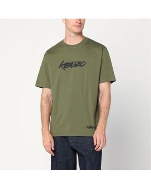 KENZO Khaki Cotton T Shirt With Logo - Green