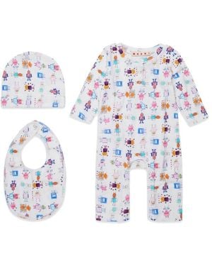 Marni Romper Kit With Bib And Hat - White