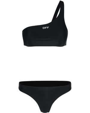 Off-White c/o Virgil Abloh Aus weißem One Schulterbikini -Oberteil in schwarzer Polyamidmischung