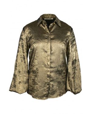 Roberto Cavalli Metallic Balloon-Sleeve Shirt - Green