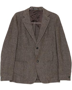 Emporio Armani Linen Single-Breasted Blazer Jacket - Brown