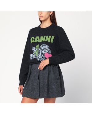 Ganni Dark Puppy Wool Blend Sweater - Black