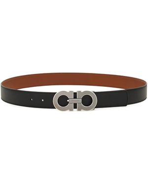 Ferragamo Gancini Zwarte Cognat Omkeerbare Riem - Wit