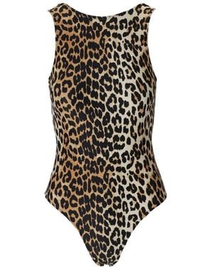 Ganni Leopard-Print Swimsuit - Black