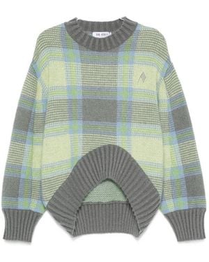 The Attico Checked Wool Crewneck Sweater - Blue