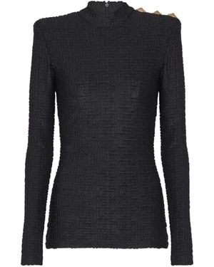 Balmain Monogram High-Neck Top - Black