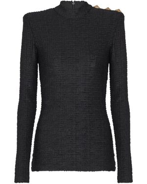 Balmain Monogramm-Top mit hohem Kragen - Schwarz