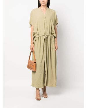 Veronique Leroy Silk Crepe Gather Dress - Natural