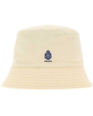 Prada Logo Textured Bucket Hat - Natural