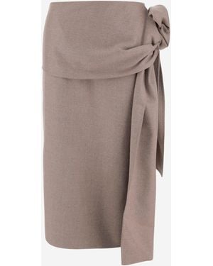 Carven Crossover Wool Skirt With Knot - Brown