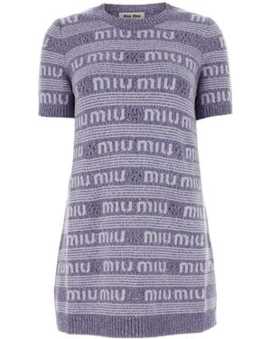 Miu Miu Embroidered Wool Blend Mini Sweater Dress - Purple