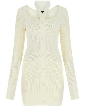 ANDREA ADAMO Ivory Stretch Viscose Blend Dress - White