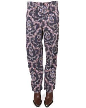 Etro Cotton Paisley Denim Pants - Blue