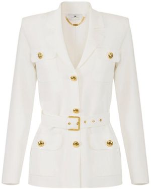 Elisabetta Franchi Belted Single-Breasted Jacket - White
