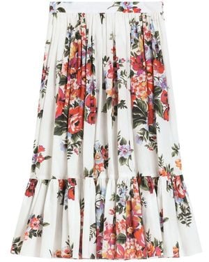 Dolce & Gabbana Flower Bouquet-Print Poplin Skirt - Red