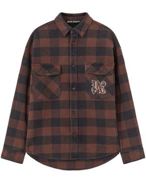 Palm Angels Kariertes Hemd Mit Monogramm-Print - Braun