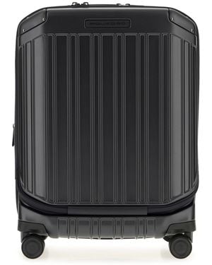 Piquadro Cabin Trolley With Front Opening And 4 Wheels - Black