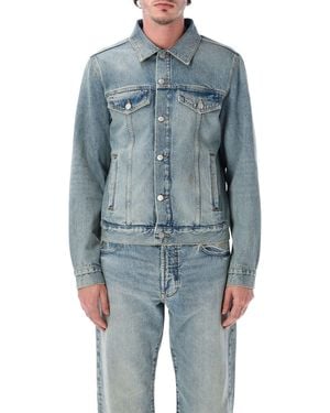 Emporio Armani 男士翻领复古衬衫式牛仔夹克外套 - Blue