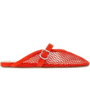 Alaïa Suede Leather Slippers - Red
