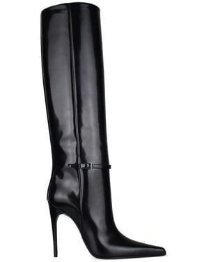 Saint Laurent Pointed-Toe Leather Stiletto Boots - Black