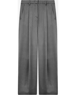 Giorgio Armani Double Silk Satin Trousers With One Pressed Crease - Grey