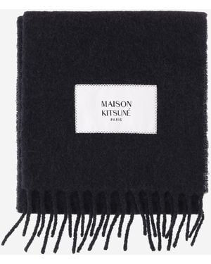 Maison Kitsuné Schal aus Alpakawolle mit Logo - Schwarz