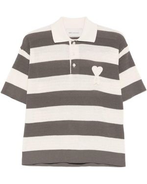 Ami Paris Ami De Coeur gestreiftes Poloshirt - Grau