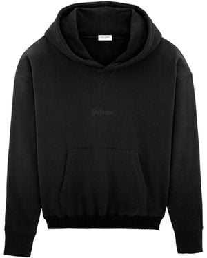 Saint Laurent Hoodie En Coton À Logo Brodé - Noir