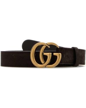 Gucci Dark Suede Textured Belt - White
