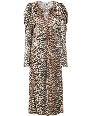 Ganni Leopard Print Midi Dress - Brown