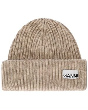 Ganni Oversize Ribbed Beanie - Natural