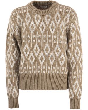 Brunello Cucinelli Schitterende Vintage Jacquard Kasjmier Trui Veer - Bruin
