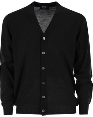 Fedeli Lightweight Virgin Wool Cardigan - Black