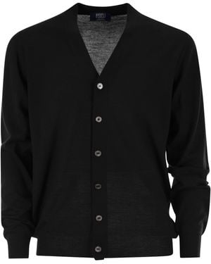 Fedeli Lightweight Virgin Wool Cardigan - Black