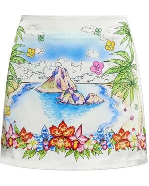 CASABLANCA Better Days Graphic Print Silk Mini Skirt - White