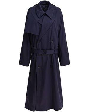 Balenciaga Draped Neck Trench Coat With Double-Breasted Desig - Blau