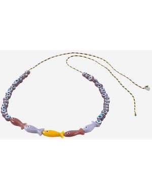 Sorbet Island Fabric And Glass Bead Necklace - White