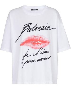 Balmain T Shirt A Maniche Corte Con Stampa Bacio - White