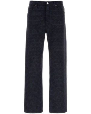 Fendi Embroidered Cotton Blend Pant - Blue