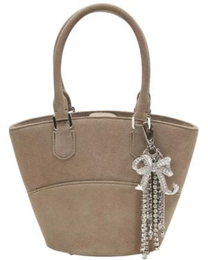 Self-Portrait Suede Charm Tote - Grey