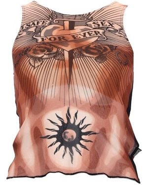 Jean Paul Gaultier Graphic Round Neck Top - Pink