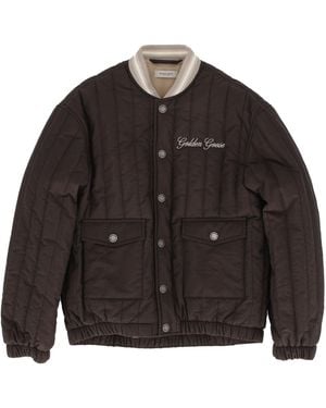 Golden Goose Journey Over Padded Bomber Jacket Quilted Wrinkled Polyamide Canvas With Embroidery - Black