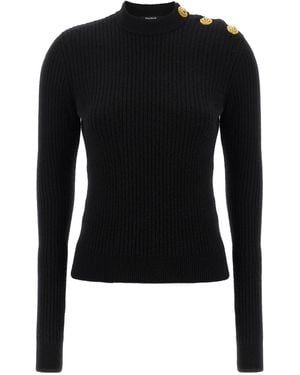 Balmain Textured Ribbed Cashmere Virgin Wool Sweater - Schwarz