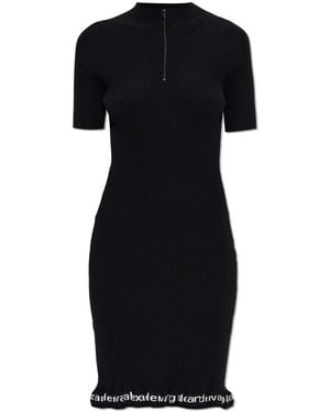 T By Alexander Wang Ribbed Midi Dress, With Zip Detail - Black