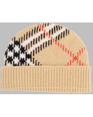 Burberry Check Mini Wool Beanie - Natural