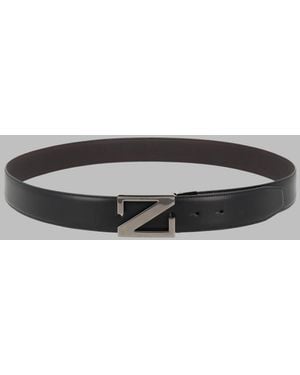 ZEGNA Leather Belt With Logo Buckle - Metallic