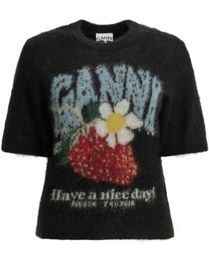 Ganni "Strawberry" Crew-Neck Jumper - Black